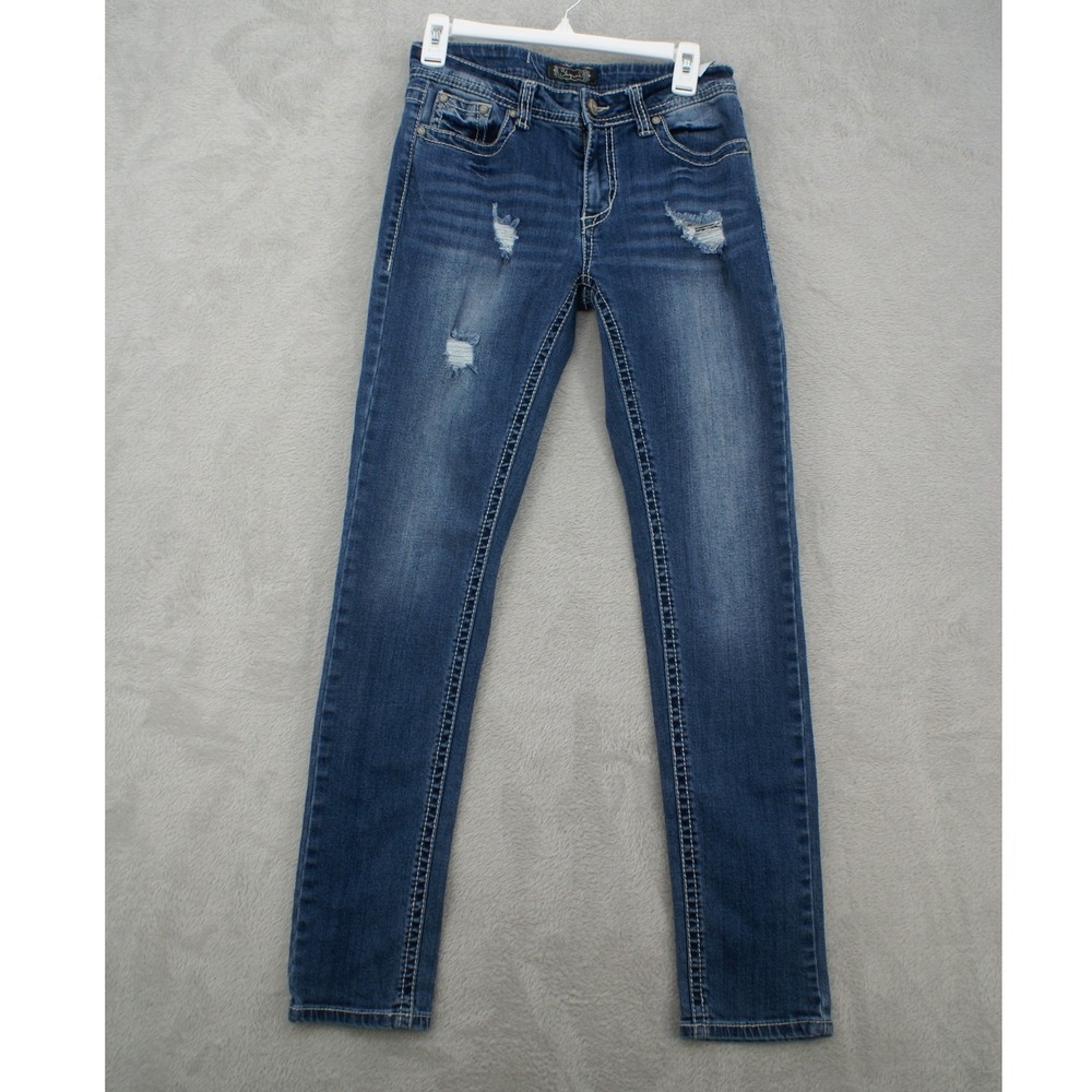 Shyanne Anne Jeans Womens 28 Low Rise Distressed Straight Leg Western Y2K Blue